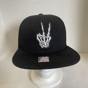 Joy Cap Skeleton Peace Sign Finger Cap Baseball Hat Snapback Black